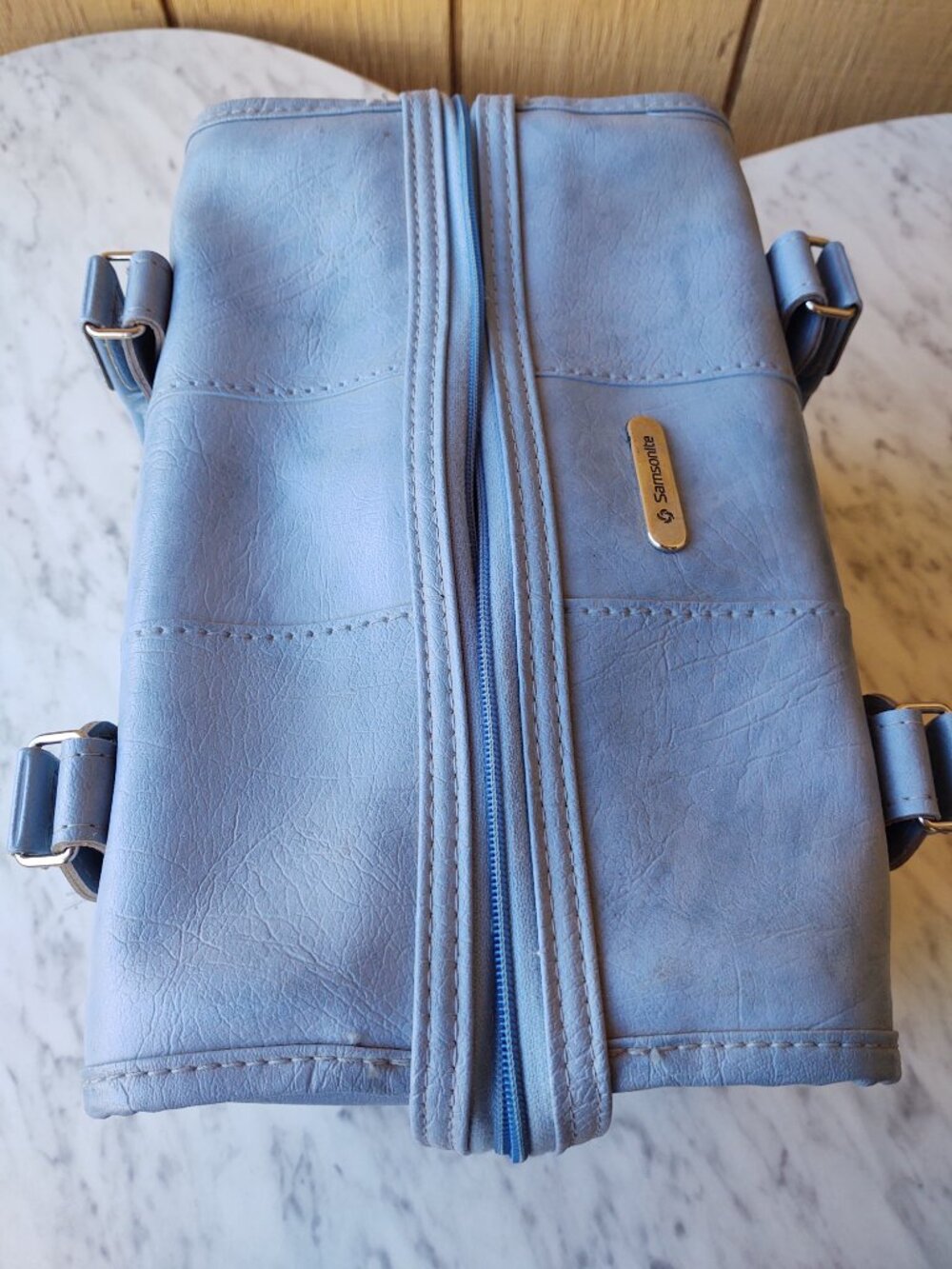 SAMSONITE BOSTON BAG POWDER BLUE FOOTED CARRY ON MAKE UP CASE LEATHER LIKE - Picture 12 of 16